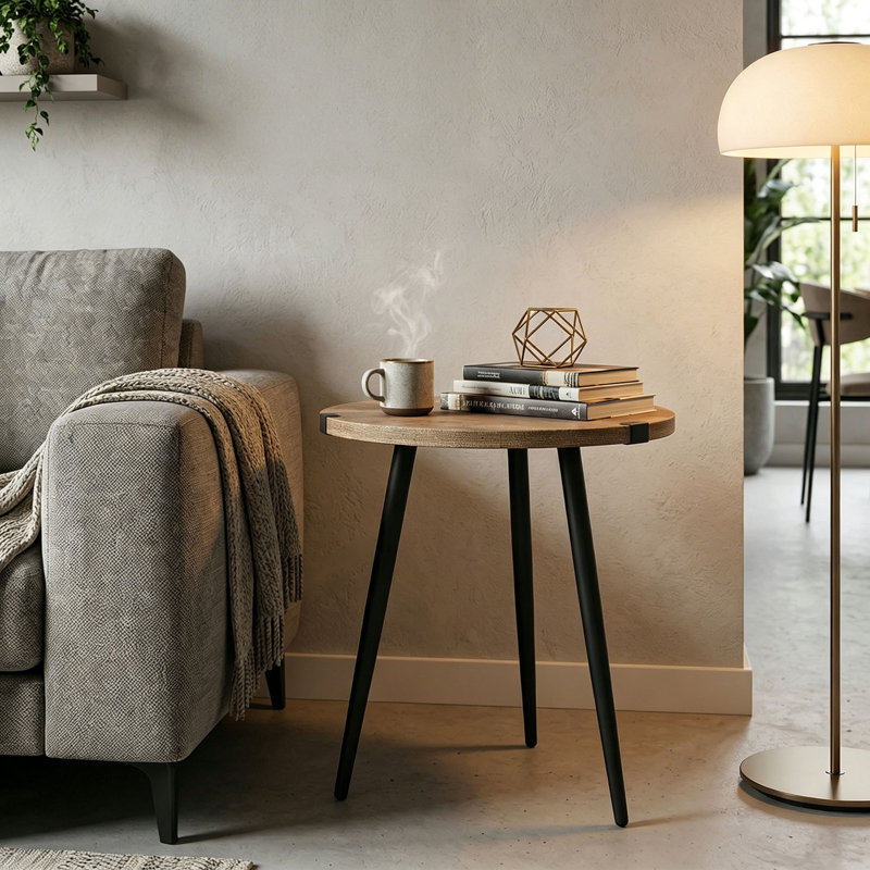 Table basse ronde de 23,6 pouces de style Mid-Century moderne pour le bureau à domicile en chêne facile à assembler