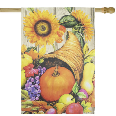 Cornucopia And Flowers Autumn Harvest Outdoor House Flag 28" X 40"