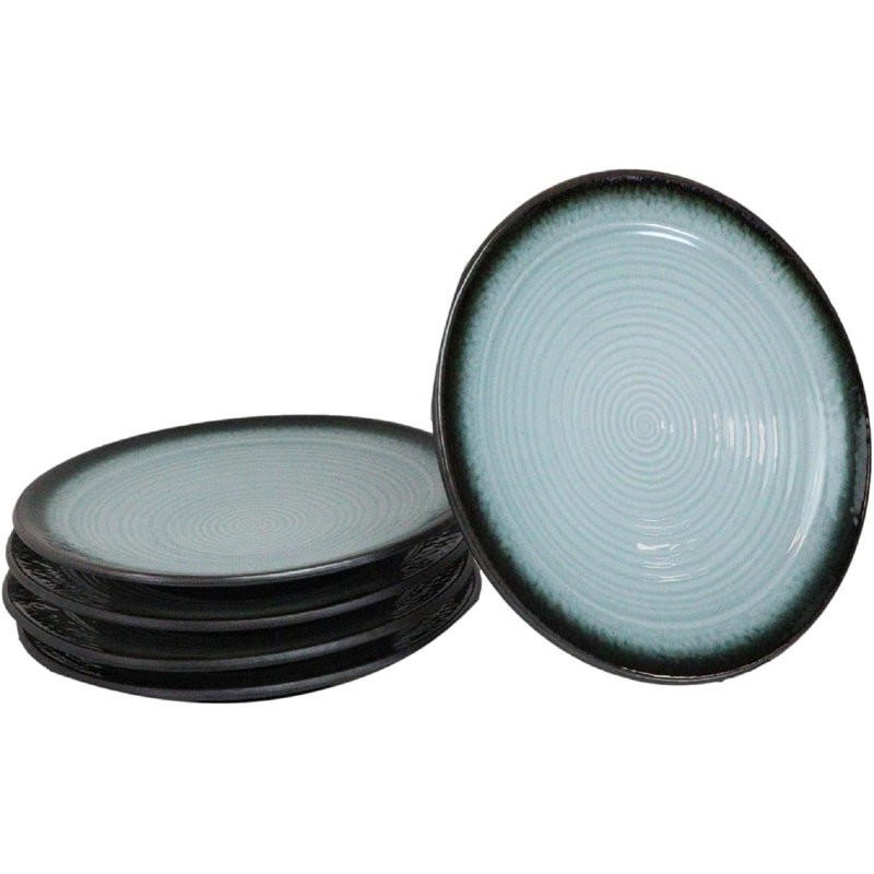 Ensemble de 5 grandes assiettes plates rondes en céramique bleu ciel Seikai
