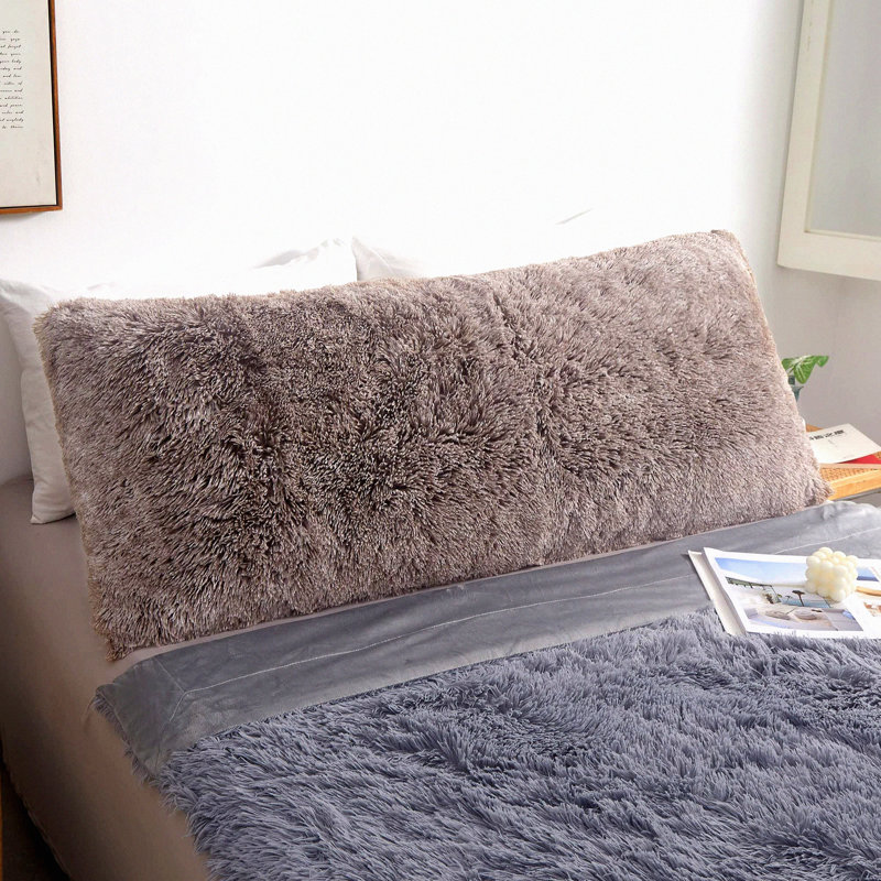 Khaki Fuzzy Dream Body Pillowcase - Plush Boho Cover for Bed Sofa Home Decor - Fluffy Long Pillow Sham - Ombre Rectangular Big Pillow Case