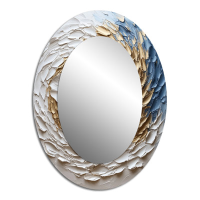 White And Gold Rose In Vortex Love V - Abstract Oval Decorative Mirror On Metal