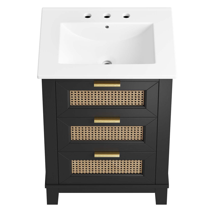 Meuble-lavabo sur pied simple 24 po avec plateau en céramique Modway, Blanc