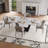 Extendable Stone Dining Table For 4-8, Modern Rectangle Dining Table Set with 8 Dining Chairs