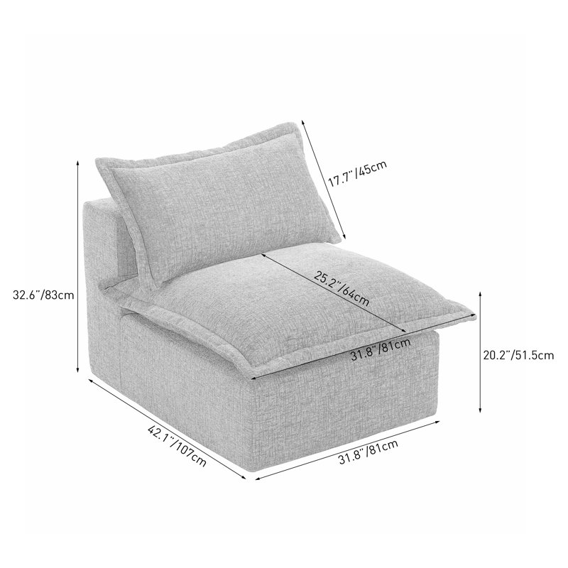 Upholstered Soft Gray Chenille Accent Lounge Chair with Cushion Back – Fully Compressed, No Assembly Required, Gray