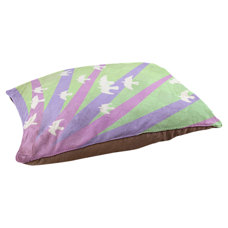 Coussin stylisés d’oiseaux et de soleil Burien, L 42 po x l 52 po, Mauve / vert / brun foncé