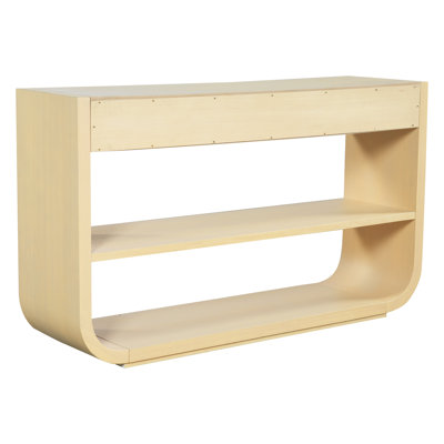 Modern Curved U-Shape Console Table, Entryway Sofa Table with 3 Drawers & 2 Open Storage Shelves