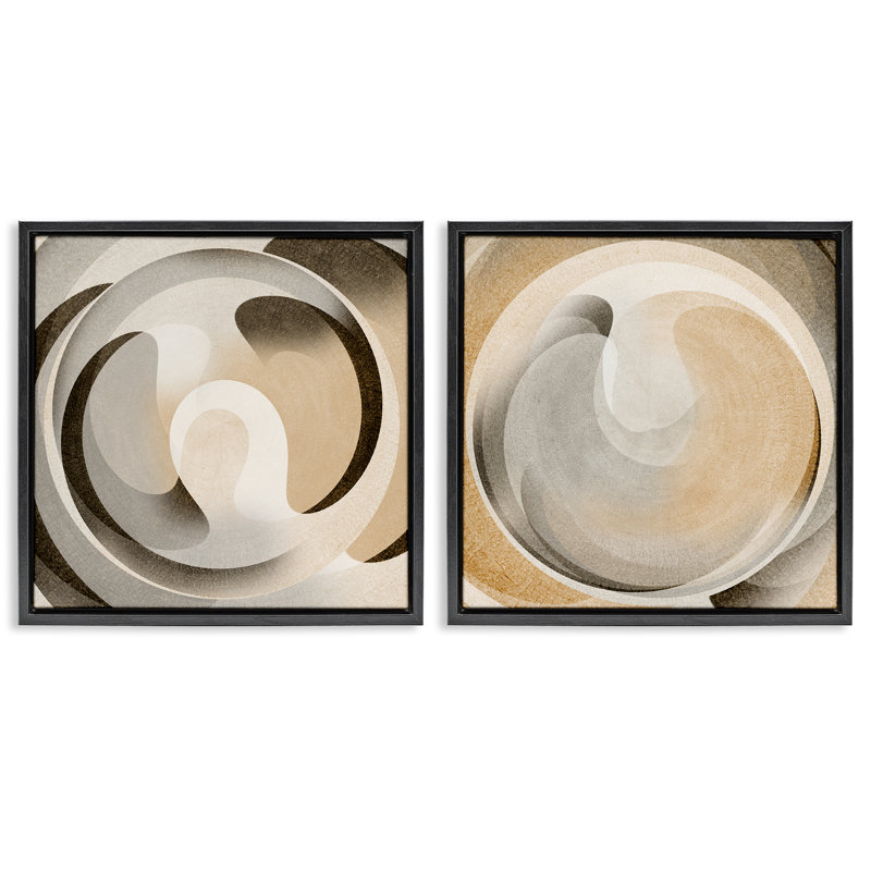  «Neutral Circular Vortex», ensemble de 2 toiles flottantes encadrées par Noah Bay, Cadre flottant noir de jais