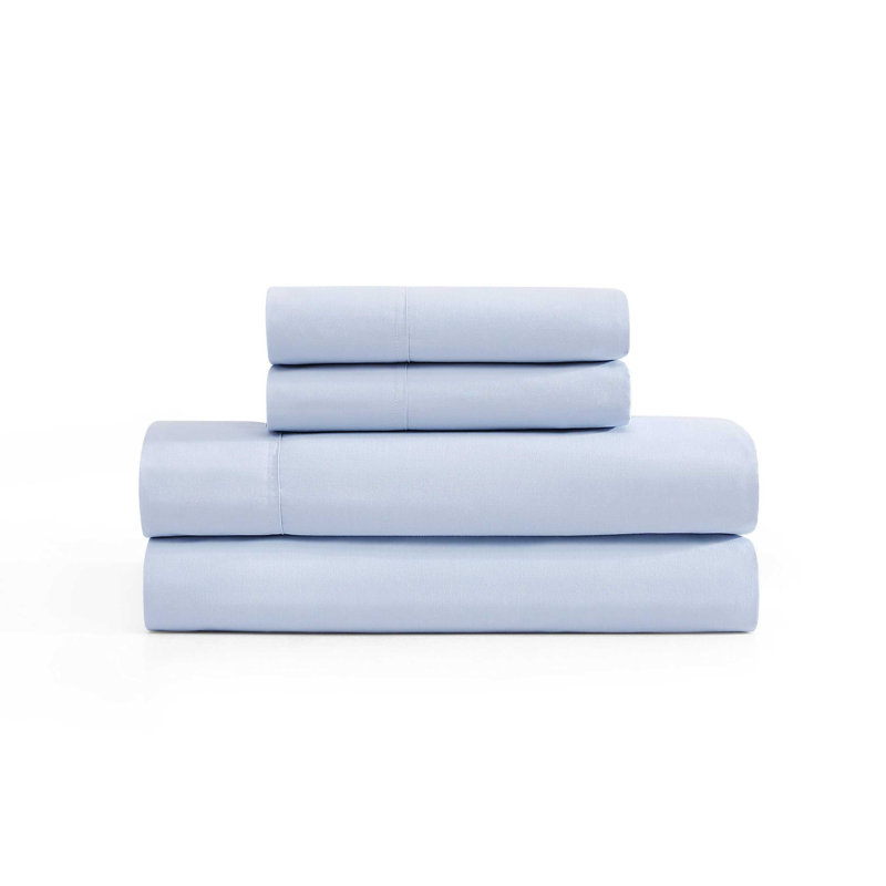 Ensemble de draps en percale de coton Tommy Hilfiger, Bleu, Ensemble de draps pour lit simple avec 1 taie d'or