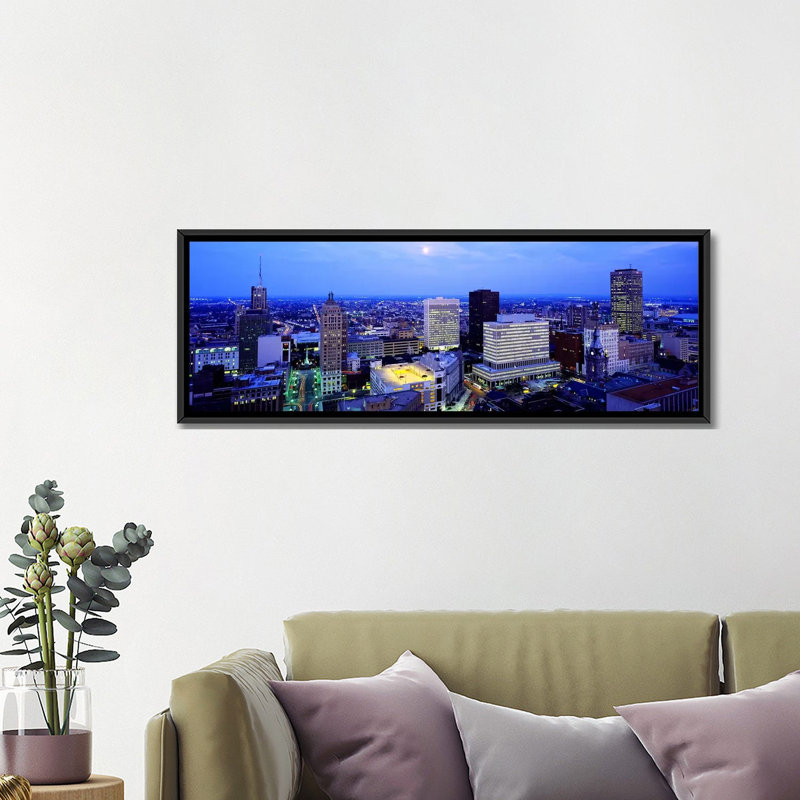 «Evening, Buffalo, New York State», reproduction de photo sur toile, H 12 po x l 36 po x P 1,5 po, Toile avec cadre noir