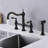 Bridge Style Kitchen Faucet With Dual Handles In Matte Black And Pull-Out Side Spray, 360 Turning High Penetrating, Rust, , Leak-, Brass Produced Handle Rotating Flow, Fabricated