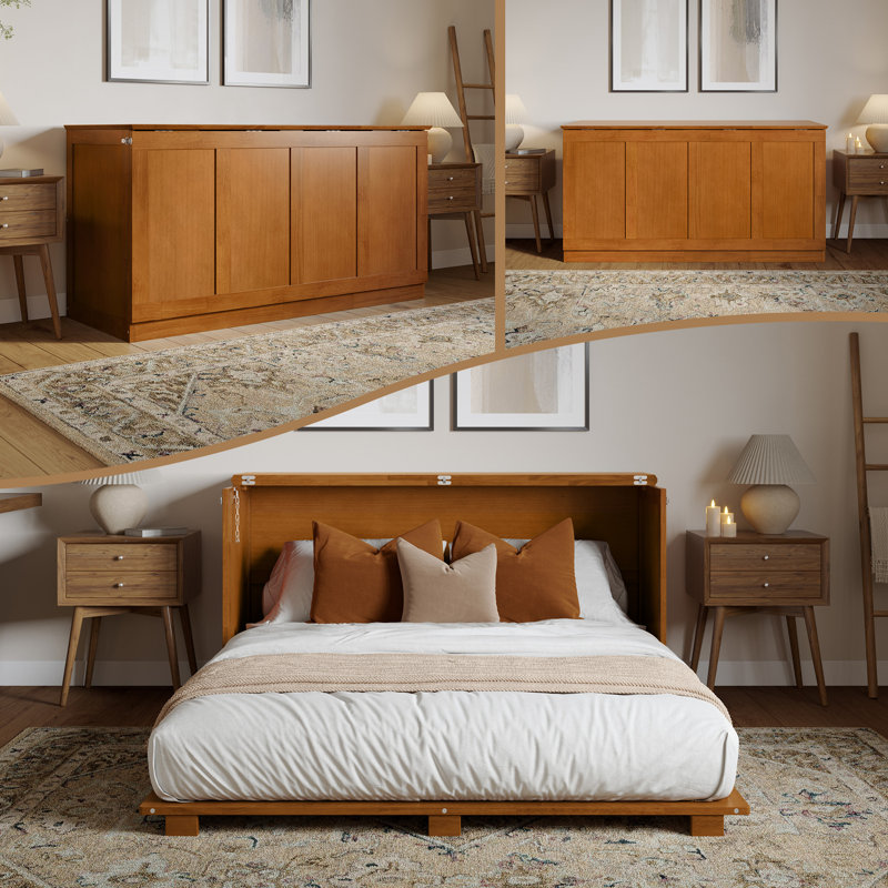 Westfield Low Profile Wood Murphy Bed Chest with 6" Mattress, Light Toffee