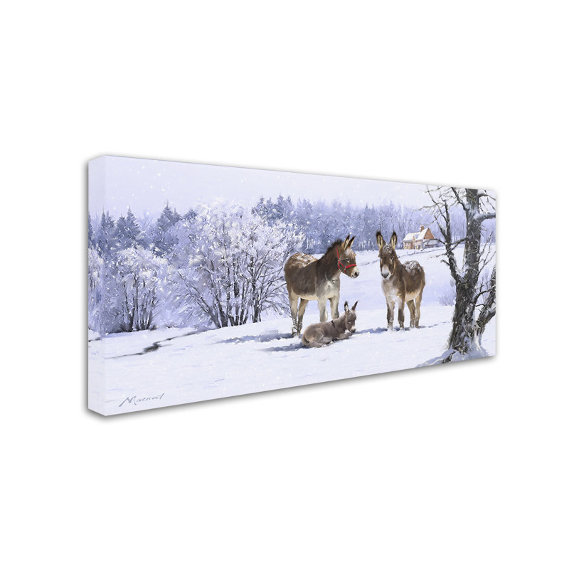 Winter Landscape Donkeys in Snow Canvas Art, 20" x 25"