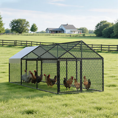 Poulailler en métal pour 6 à 8 poules, 1 m x 3 m x 1 m, petit poulailler avec toit en flèche, bâche imperméable et 3 portes, pour jardin, compatible avec les poulaillers en bois.