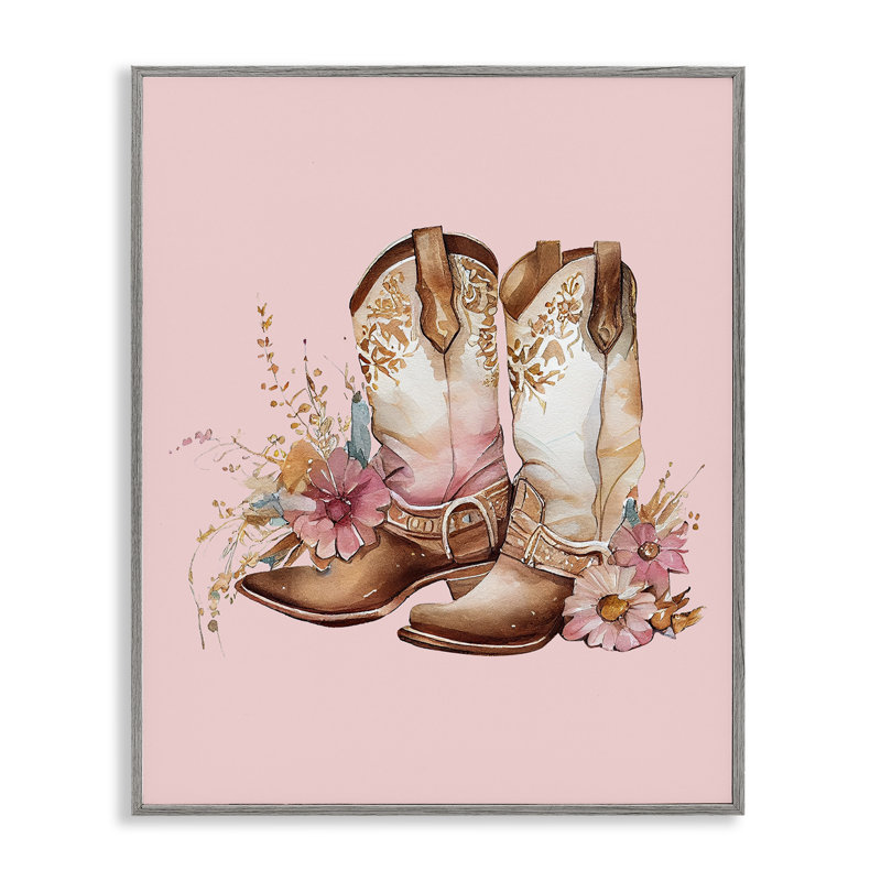 Bottes de cow-boy florales roses, art giclée par Birch & Ink, Estampe numérique Farmhouse, H 14 po x l 11 po x P 1,5 po