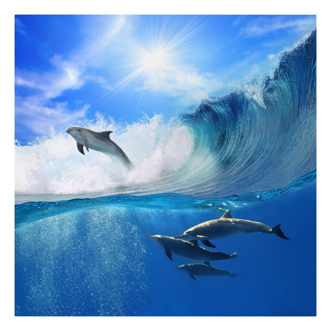 Leinwandbild - Playing Dolphins Vertikal Quadtrat 2