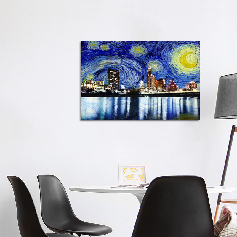 Austin, Texas Starry Night Skyline 1 Piece Wrapped Canvas Painting, 101.6 cm H x 66.04 cm W x 1.91 cm D