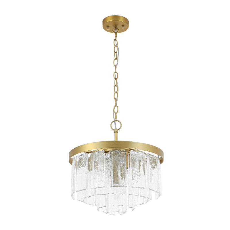 Lustre tambour en verre Livingon, Or brossé, 13.4" H x 15.7" W x 15.7" D