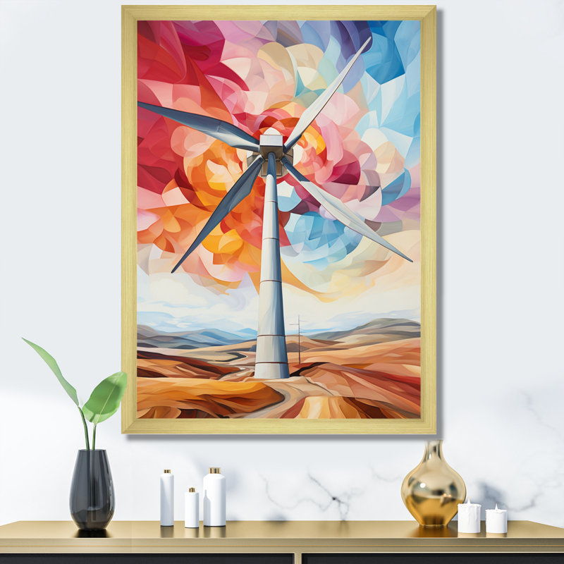 «Fractal Wind Turbines Modern Energy», reproduction sur toile, H 44 po x l 34 po x P 1,5 po, Cadre doré à une seule photo
