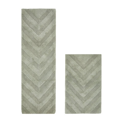Annaclara Premium 100% Cotton 2 Piece Bath Rug Sets with Non-Slip Backing, Machine Washable, Luxurious Chervon Pattern Super Absorbent & Tufted Weave Bath Mat for Bathroom, Shower, and Tub