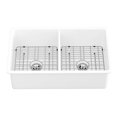 Évier en céramique blanche 32 po - Double cuve rectangulaire pour l'esthétique de cuisine moderne