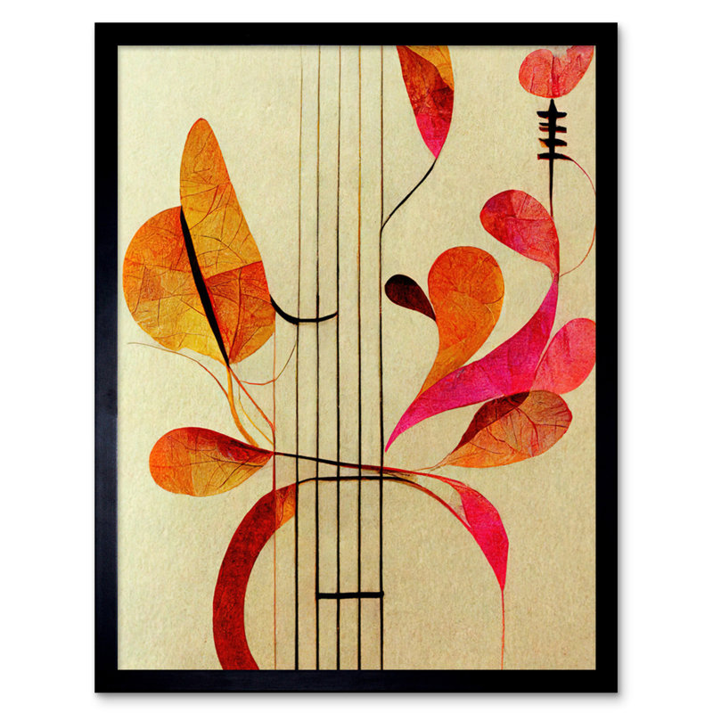 Autumnal Boho Leaves Musical Music Staff - Single Picture Frame Print, 25.9cm H x 20.6cm W x 1.5cm D