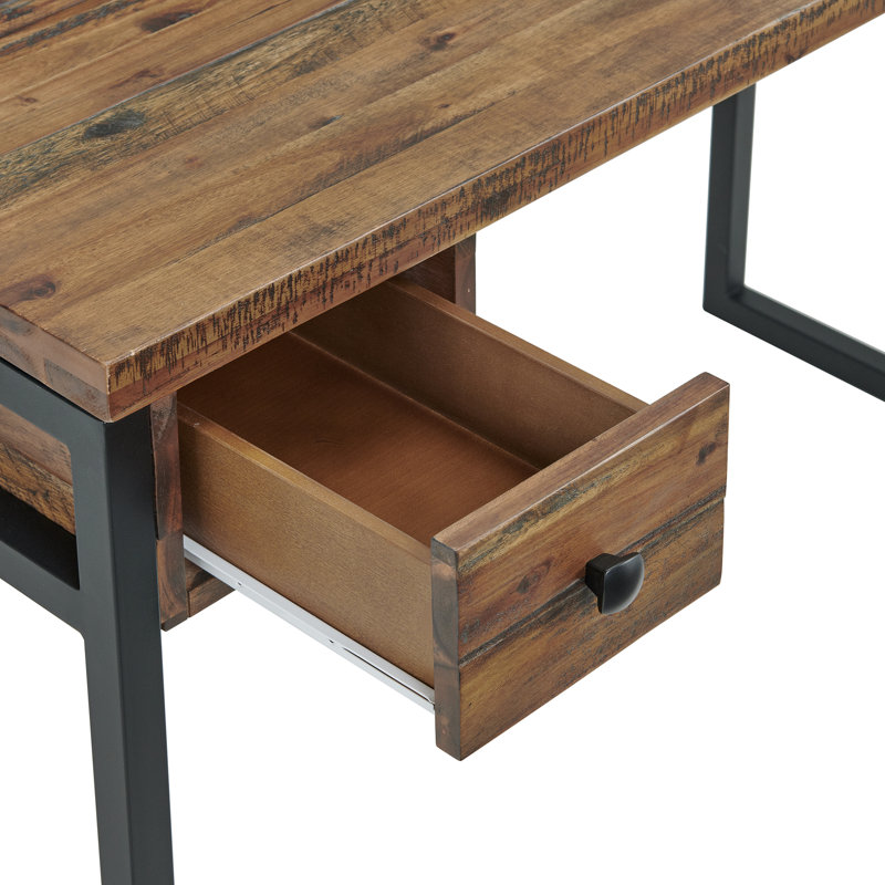 Claremont Rustic Wood and Metal Desk, 30" H x 48" W x 23" D