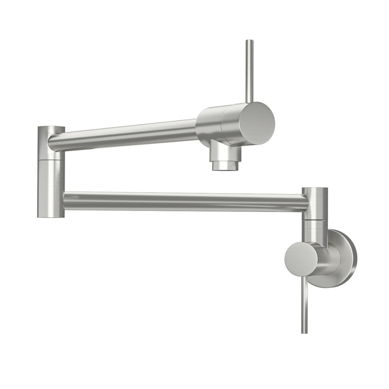 Pot Filler Faucet - Wall Mount Kitchen Sink Faucet Folding Stretchable With Single Hole Two Handles,, Brushed Nickel
