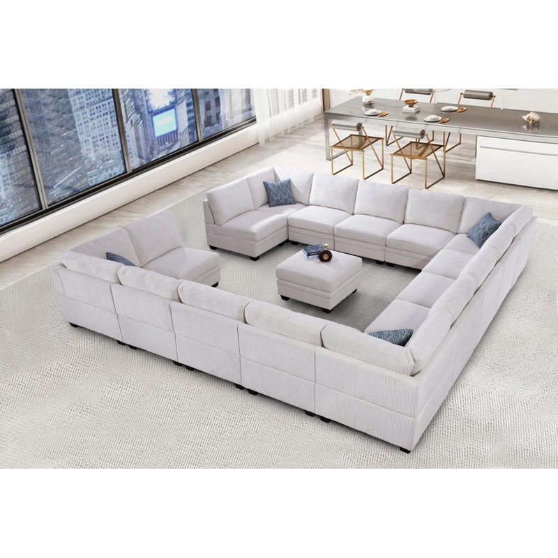 16Pcs Corduroy Flexible Combination Sectional Sofa, Cream Corduroy