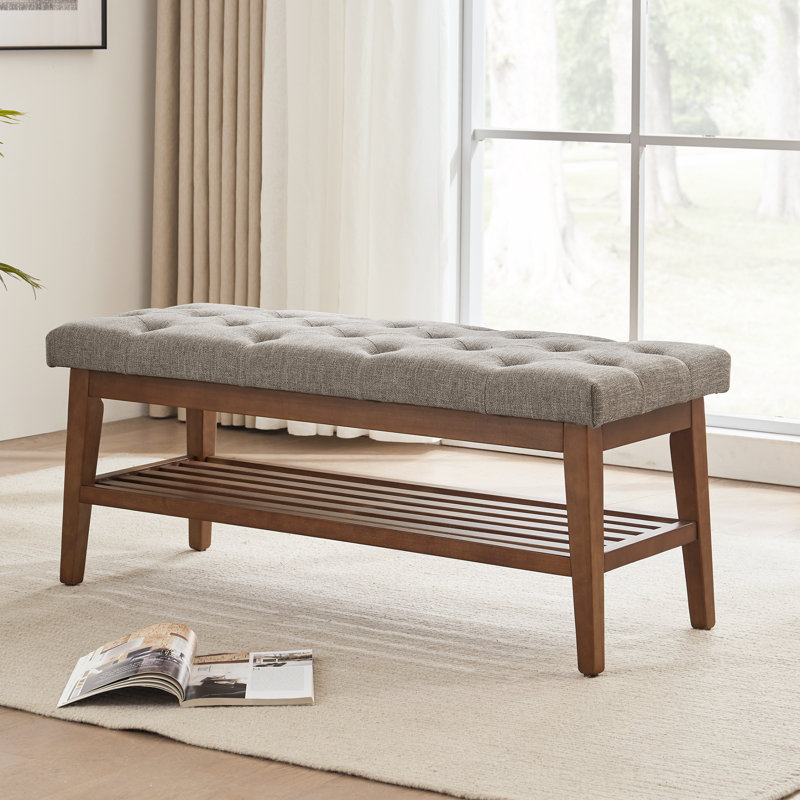 Banc de rangement rembourré Hahnville , Polyester brun