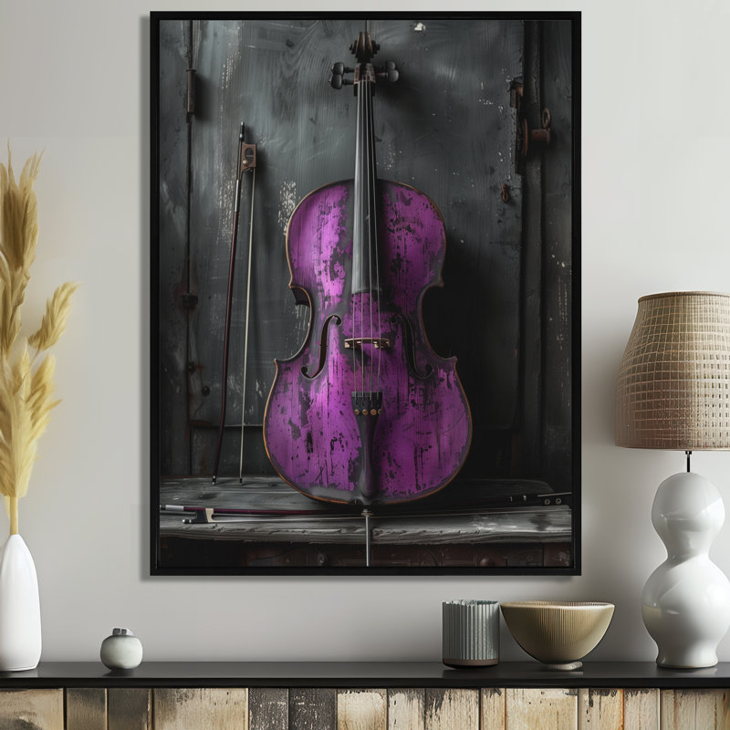 Mauve, noir, violoncelle, instrument de musique, Cadre flottant noir, 20" H x 12" W