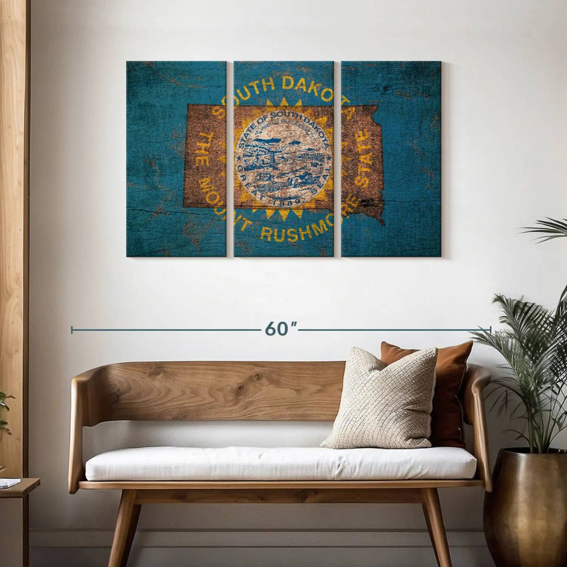 Borges State Map Over South Dakota Flag, 28" H x 45" W