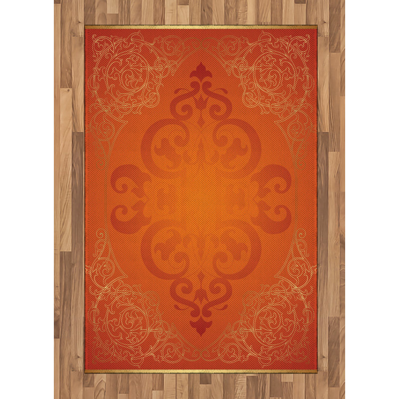 Orange High Density Long Fiber Poly Threads Decorative Area Rug Carpet, Rectangle 4' x 5'8"