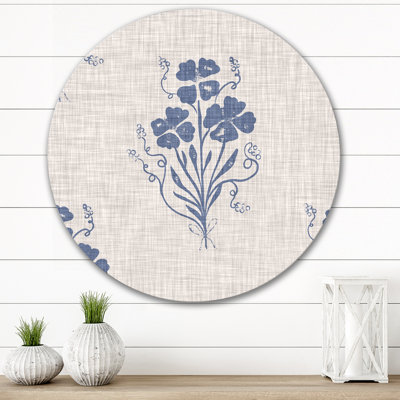 Rétro fleur de ferme bleue I - art mural traditionnel en cercle en métal