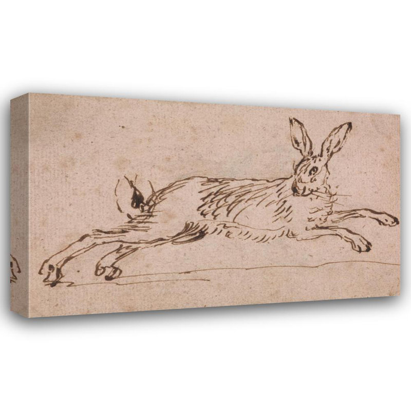 «A Hare Running, with Ears Pricked» par James Seymour - Art mural sur toile tendue avec châssis, H 48 po x l 33 po