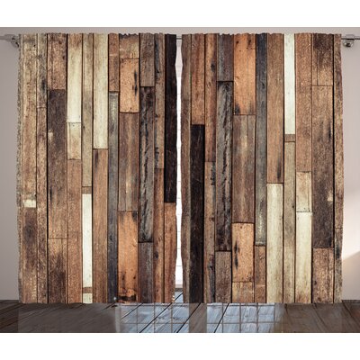 Wooden Brown Old Hardwood Floor Plank Grunge Lodge Garage Loft Natural Rural Graphic Artsy Print Graphic Print & Text Semi-Sheer Rod Pocket Curtain P -  Ambesonne, p_23508_108x84