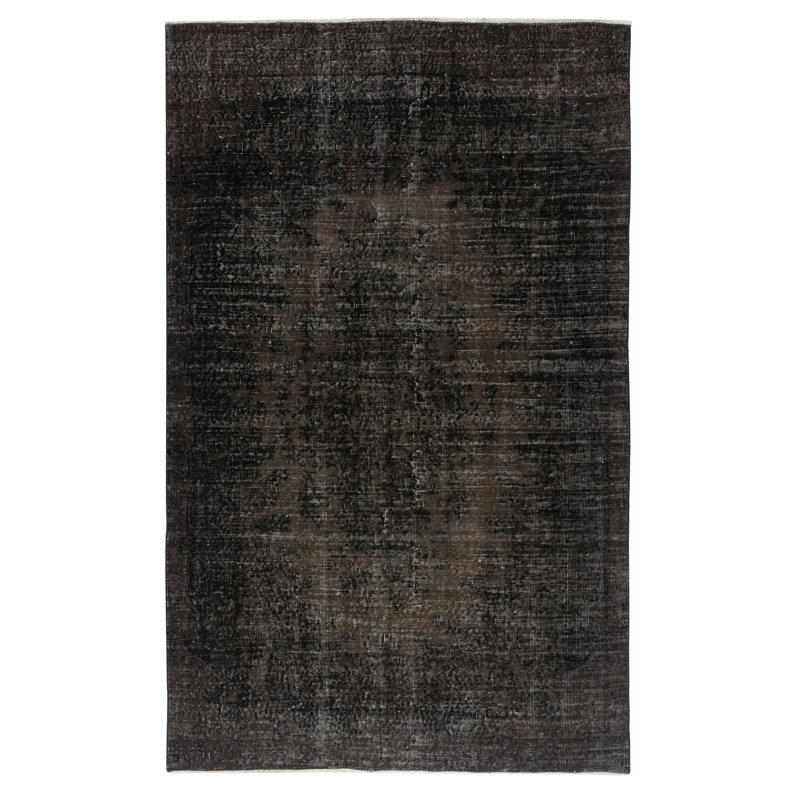 Tapis turc en laine fabriqué à la main 5,5 x 9 pi. Tapis rétro brun rétro pour maison moderne