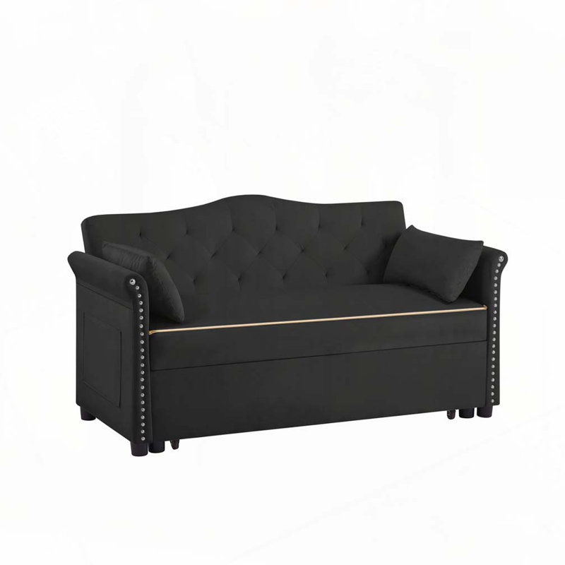 Canapé-lit convertible en velours, Noir