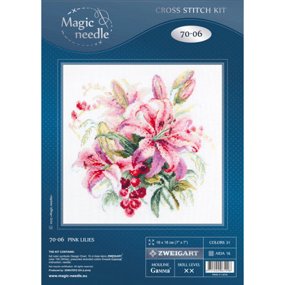 Pink Lilies Counted Cross Stitch Kit by Magic Needle 70-06