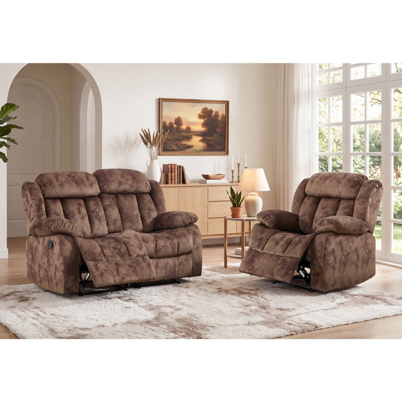 Ensemble 2 pièces de salon inclinable manuel en microfibre moderne, 2 Pcs: Chair, Loveseat
