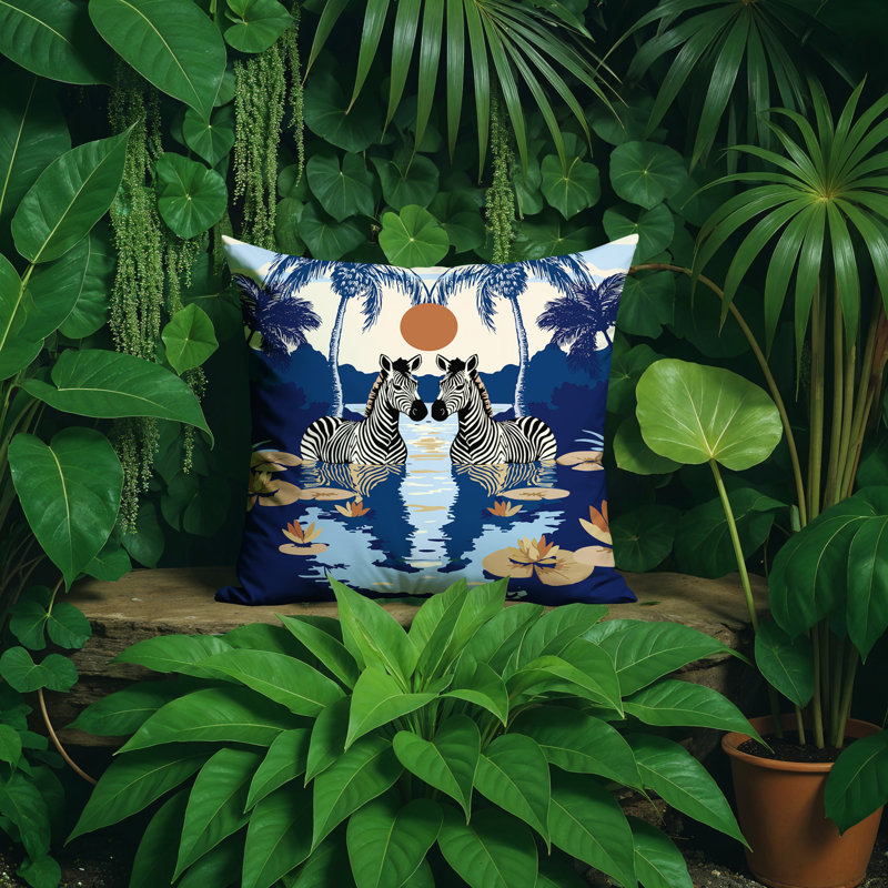 Oreiller carré réversible intérieur / extérieur Alva Zebra, Carré 17 po, Bleu