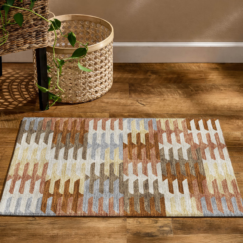 Premium Machine Washable Mayfield AMF2328 Geometric Rug, 1'8" x 2'6", Copper
