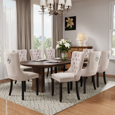 Modern Velvet Tufted Solid Wood Kitchen Chairs Upholstered Dining Chairs Set of 8