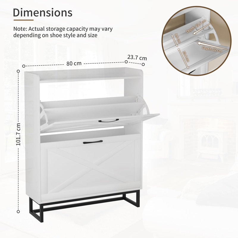 16 Pair Shoe Storage Cabinet, White