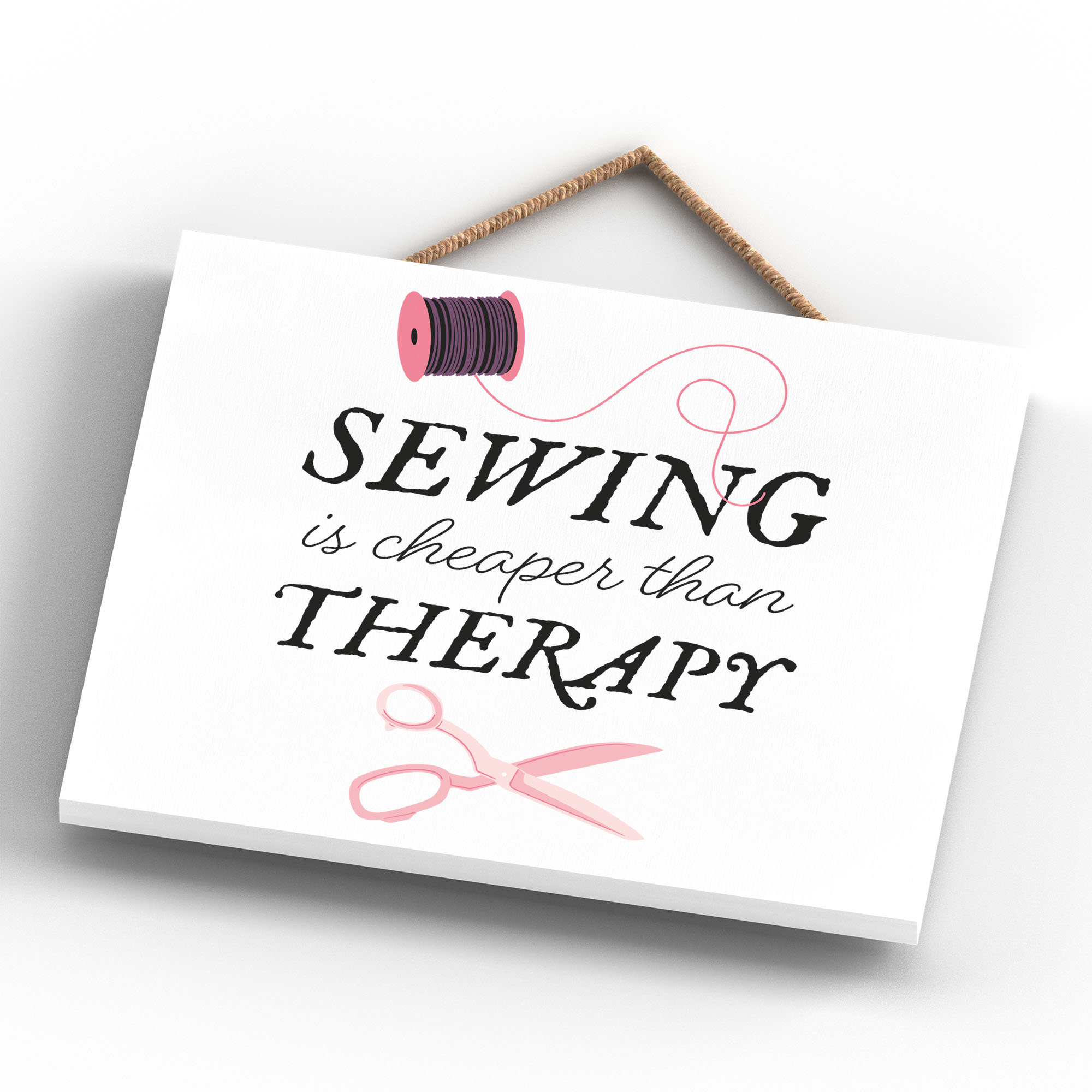Happy Larry Sew Sewing Is Cheaper Than Therapy Signs and Plaques