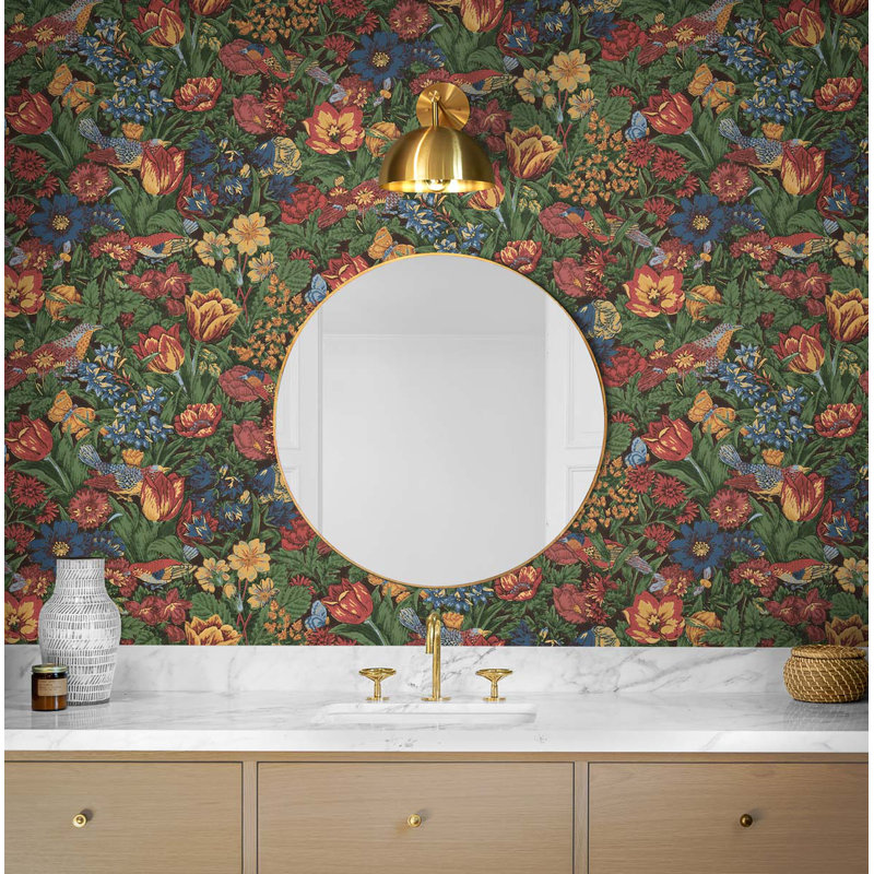 Peel & Stick Floral Roll, Carmine/Blue Lagoon