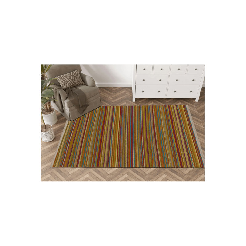 Multi-Colored Line Wicker Patterned Decorative Rug, Runner 3'9.81" x 9'10.11"