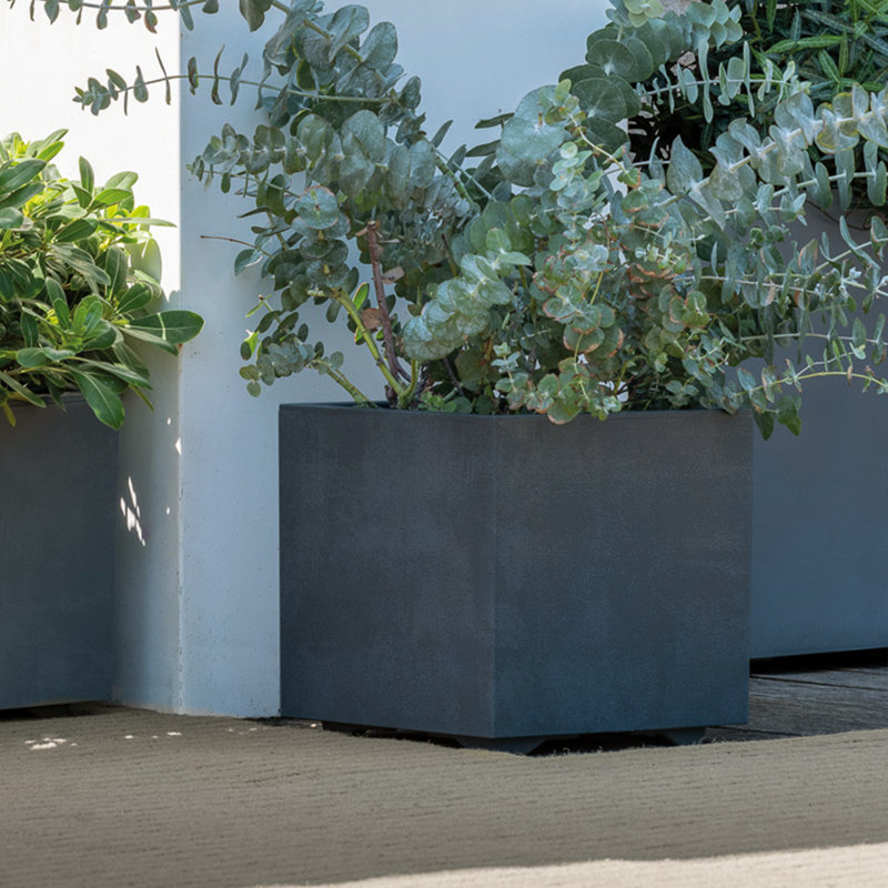Millennium Deroma Millennium 15” Cube Planter | Light & Durable Plastic | Indoor Or Outdoor Square Pot For Patio/porch | Includes Water Reserve & Drain Plug | Trendy Planter For Plants, Flowers, Garden | Black