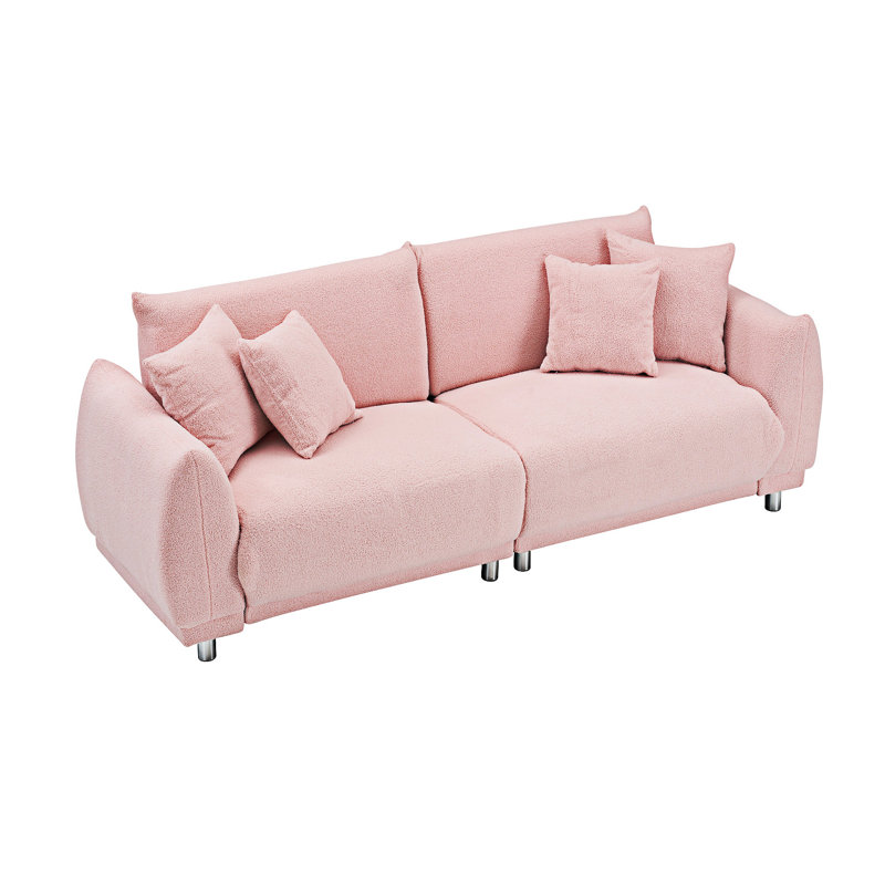 Upholstered Sofa With Pillows, Pink
