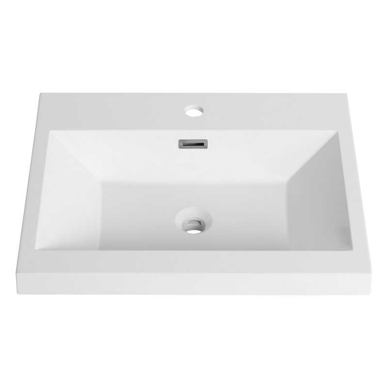 Lavabo de salle de bain 24 po en blanc brillant, élégant et fonctionnel pour la salle de bain, illustrant un style durable