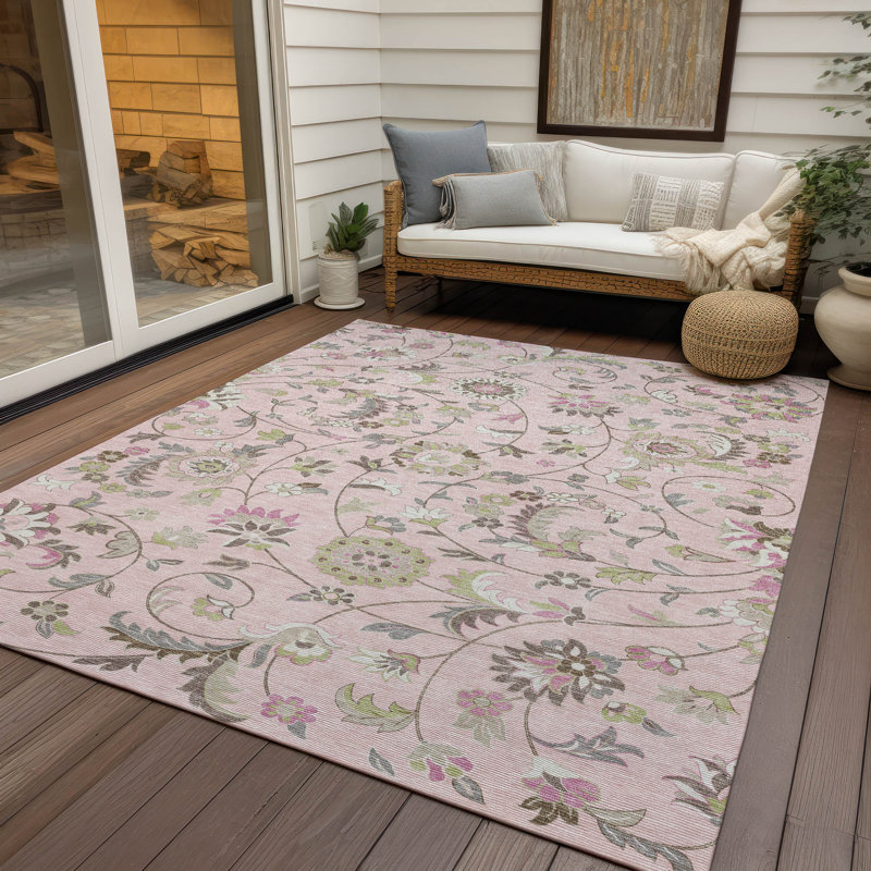 Tapis intérieur / extérieur rose Aveline , 10 pi x 14 pi